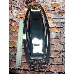 Vintage Kromex MCM Bread Roll Serving Tray Shiny Silver Tone Brass Handles USA